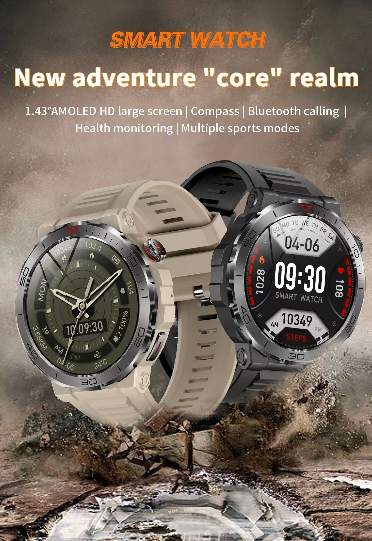 MK68 Men Smart Watch BT Call AMOLED Heart Rate Monitoring Healthy Sports Wristwatch