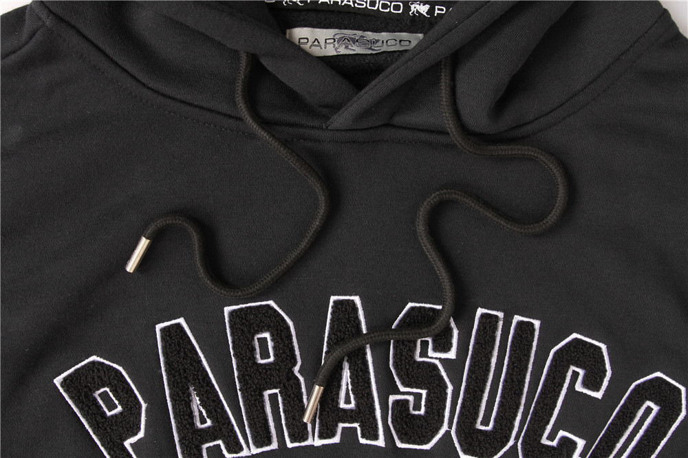 Black Towel Embroidered Mens Hoodie 320gram 65% Polyester 35% Cotton