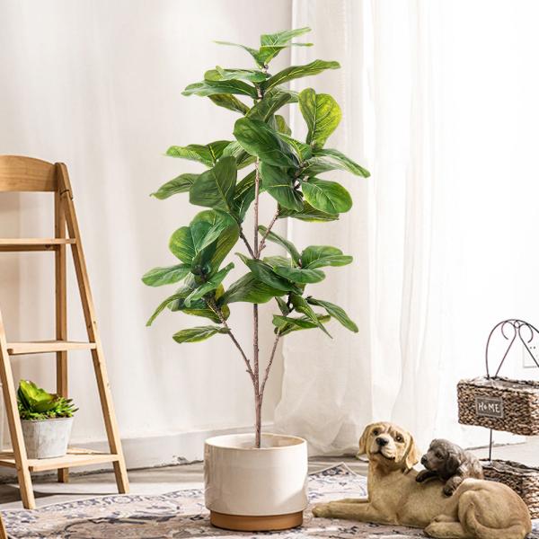 artificial fiddle leaf fig plant , 4ft/5ft/6ft/7ft Ficus Lyrata Fake Tree Artificial Tree Indoor Decor for Home Office Living Room Decoration Modern