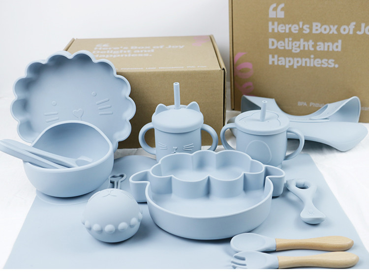 Wholesale Baby Geschirr Led Weaning Silicone Bib Spoon Bowl Spoon Bowl Plate Silicone Baby Feeding Tableware Set Product