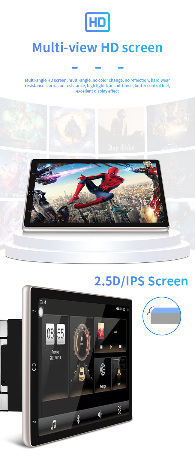 1 Din Android Auto GPS Navigation Universal Auto Rotary 13.3 Inch Screen 360 Degree Rotate