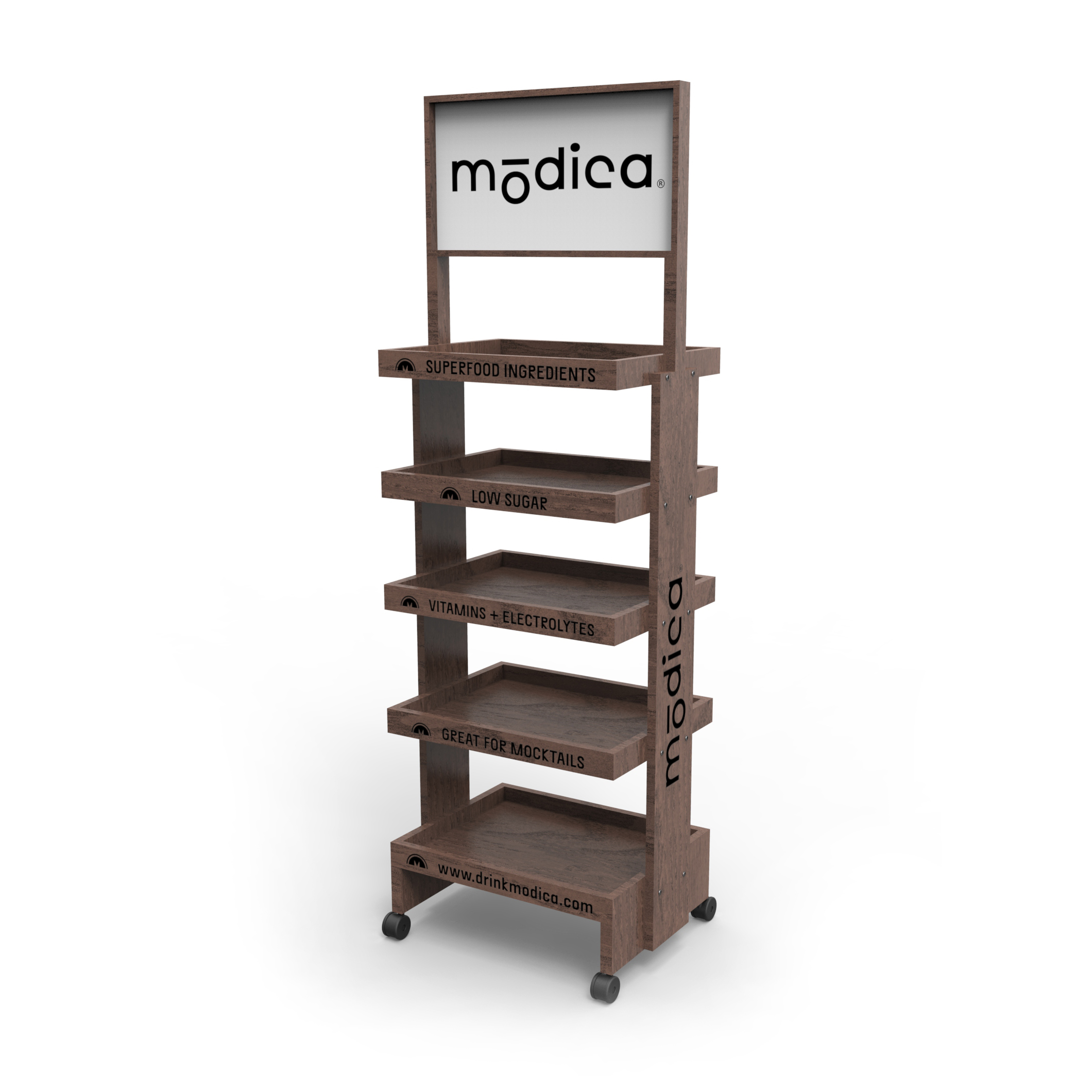 Pine Wood 5 Layers Cocktail Display Stand Display Rack with Wheels for Wine Store