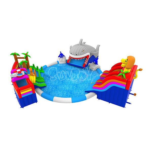 Commercial 20.8*21.6m Triple Slide Inflatable Water Park