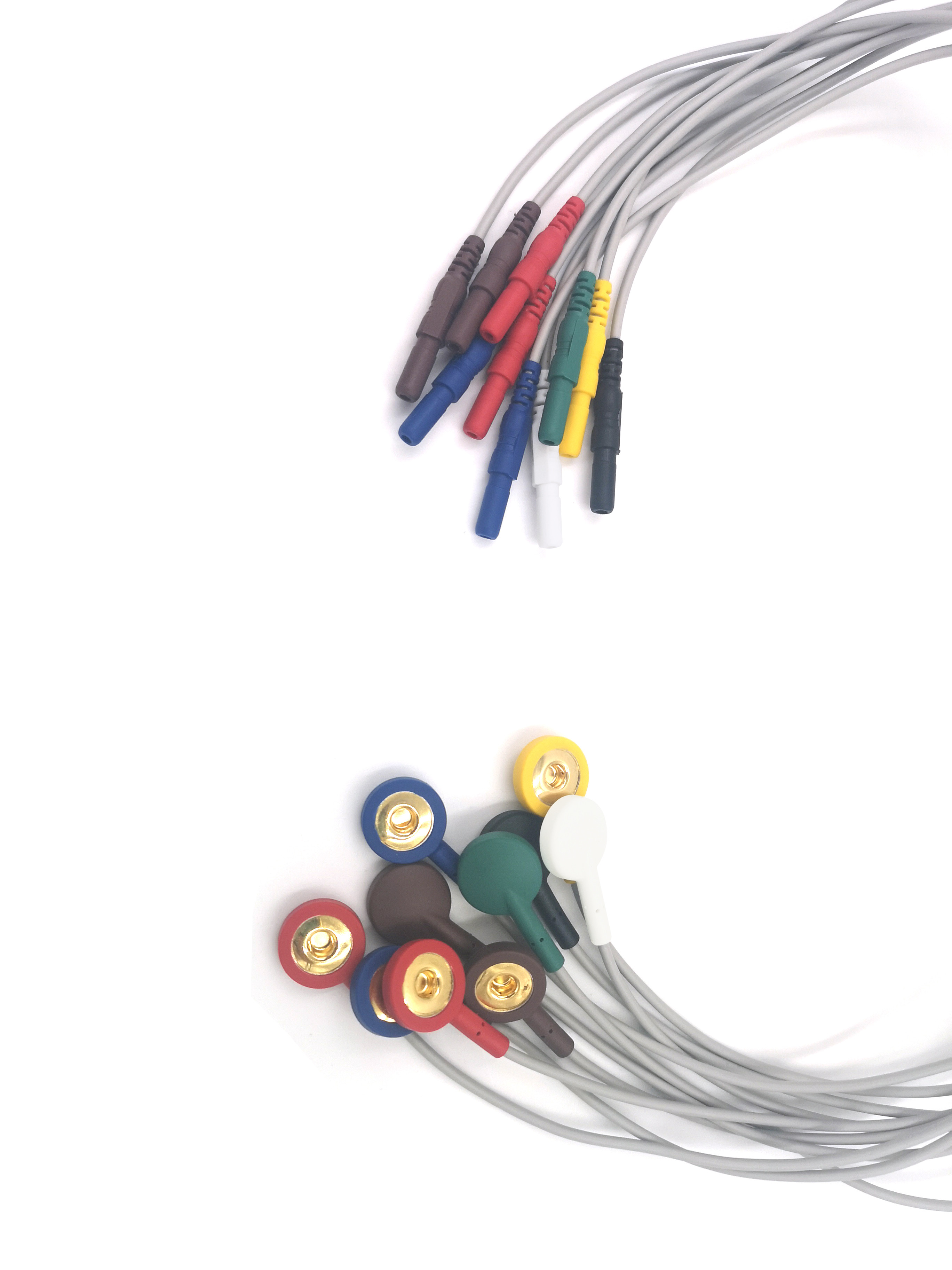 TPU Material PVC TENS ECG EKG Cables shielded Leadwires Customized Cable Snap button IEC Din 1.5mm Plug adapter