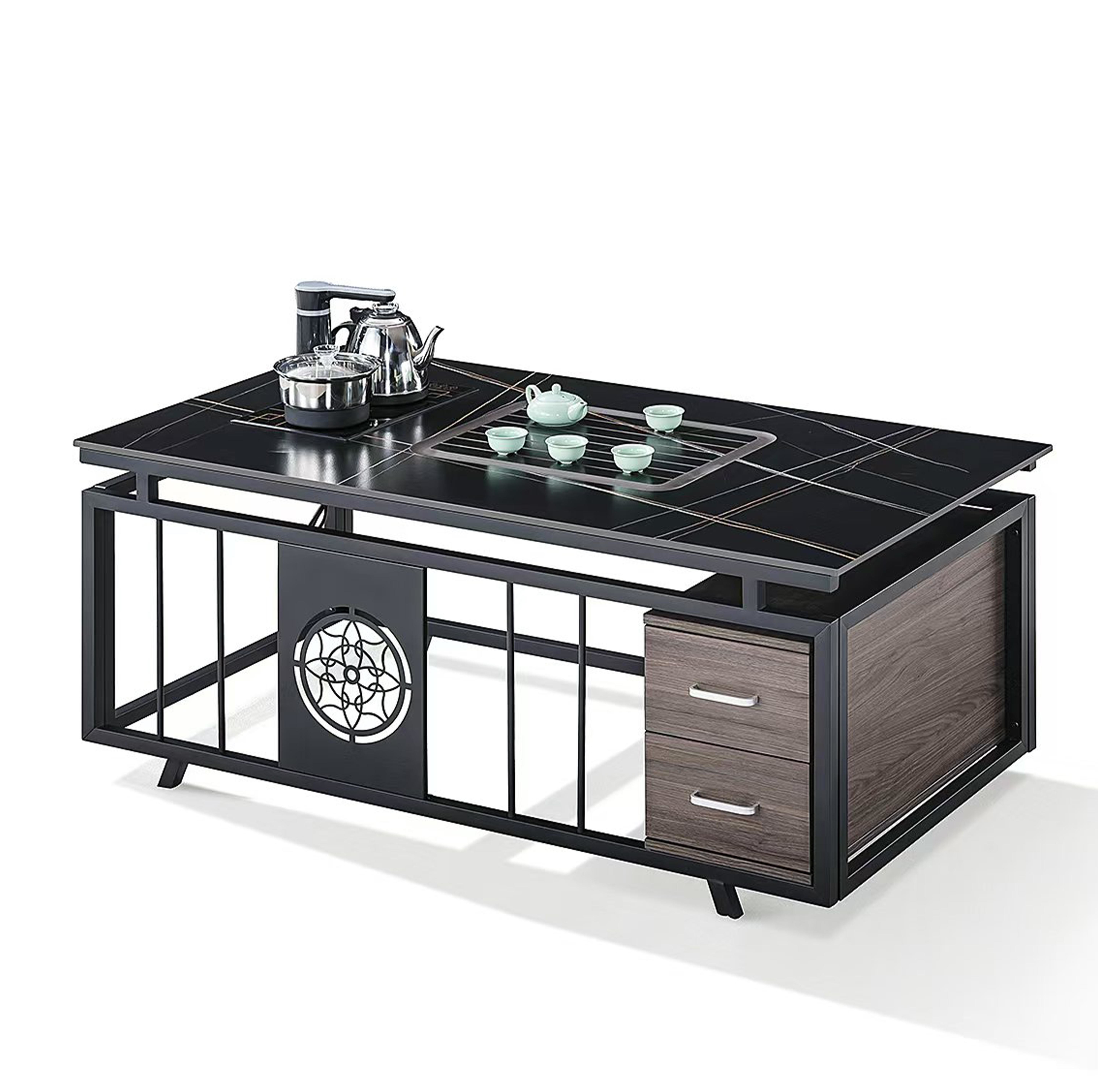 Modern Office Tea Table Kettle Stone Metal Frame Rectangular Heat-Resisting Coffee Table