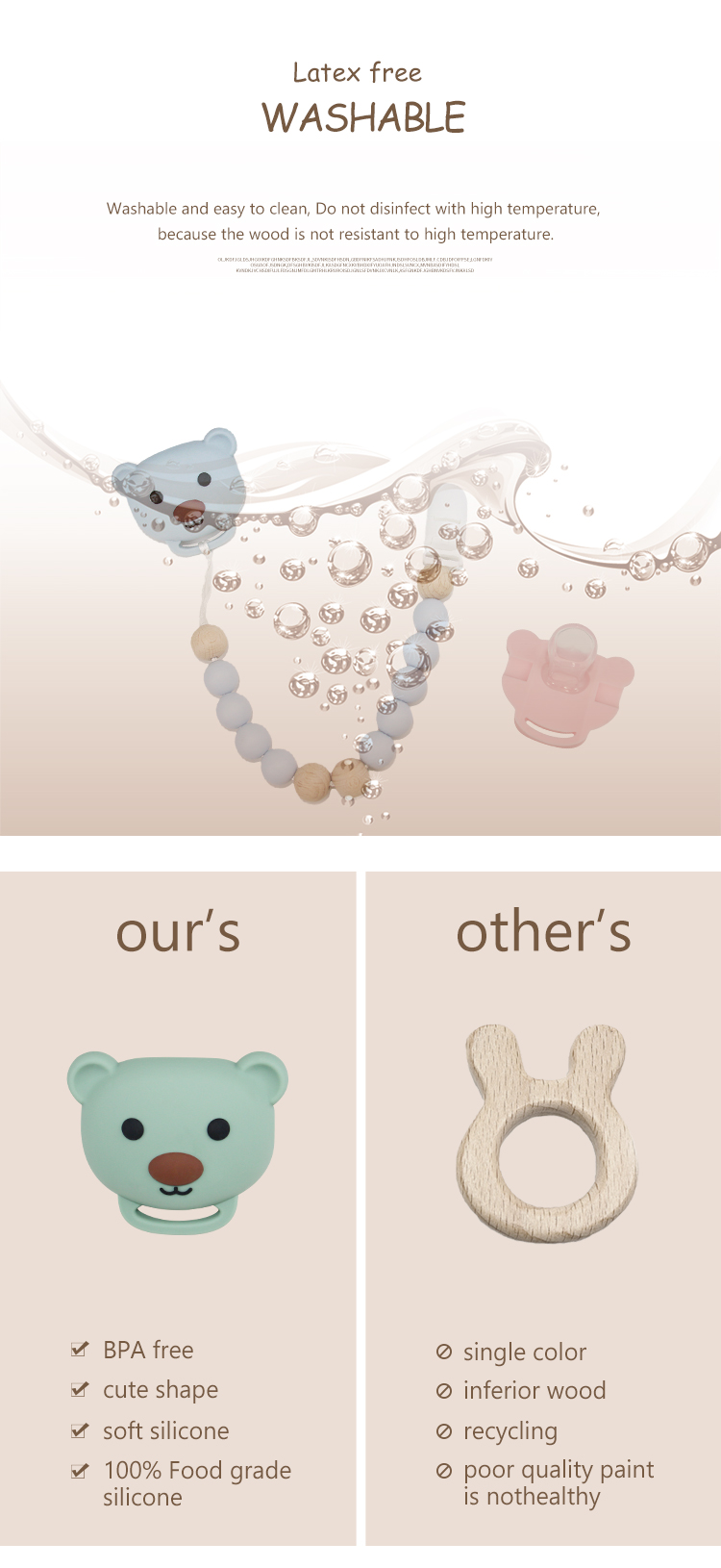 Food Grade Silicone Baby Pacifier Chain With Cute Animal panda Shape
