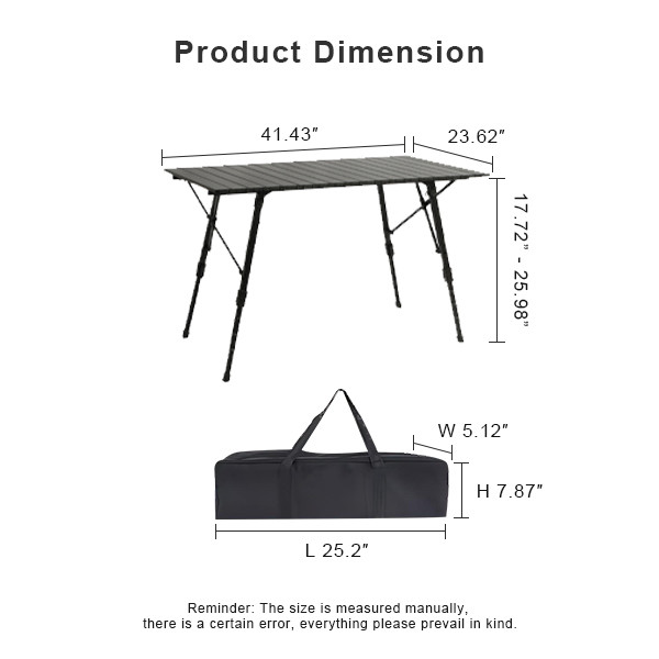 Black Small Foldable Camping Table With Adjustable Legs Lightweight Portable Aluminum Picnic Table