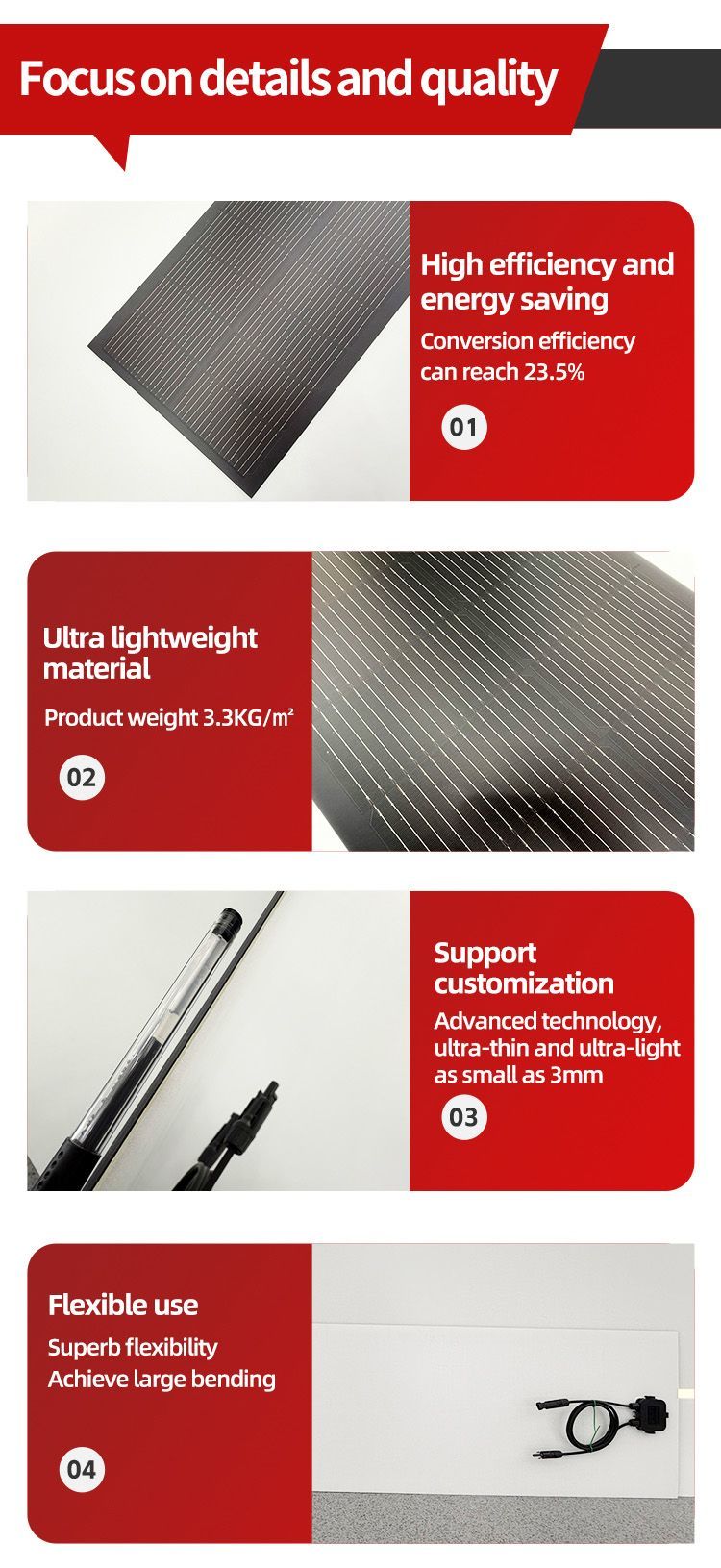 High Efficiency 100W Pet Flexible Solar Panel Lightweight 200W PV Module for RV Boat Roof 200W Power