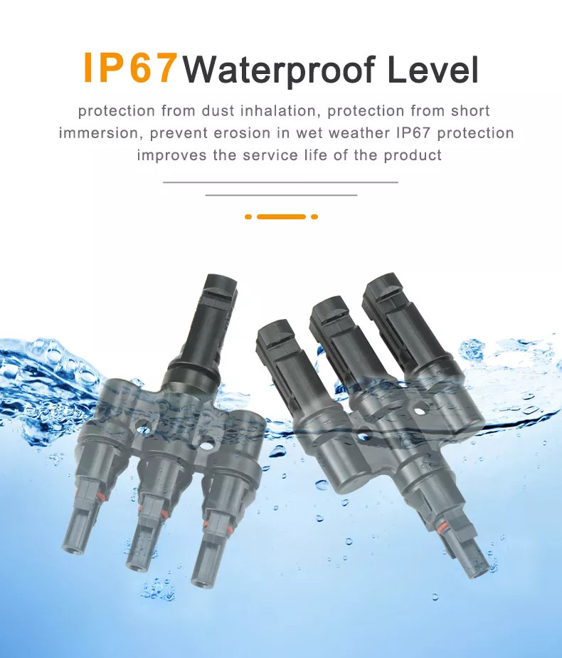 Waterproof 30A MC4 Solar Branch Connector T Branch DC 1000V IP68