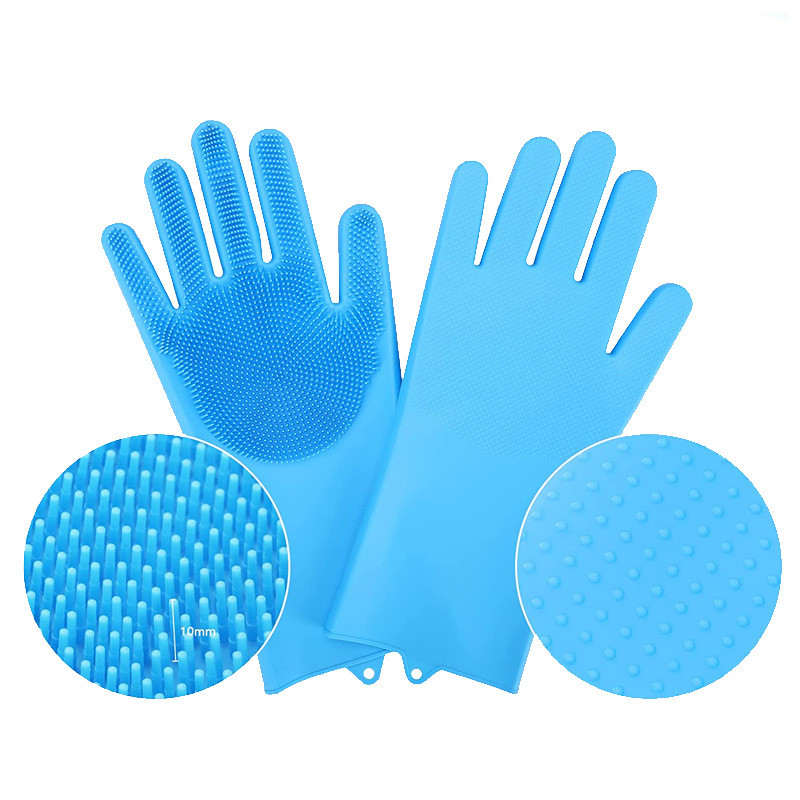 Magic Silicone Dish Washing Scrubber 2 In 1 Reusable Rubber Gloves Heat Resistant Kitchen Tool For Household Pet Brush