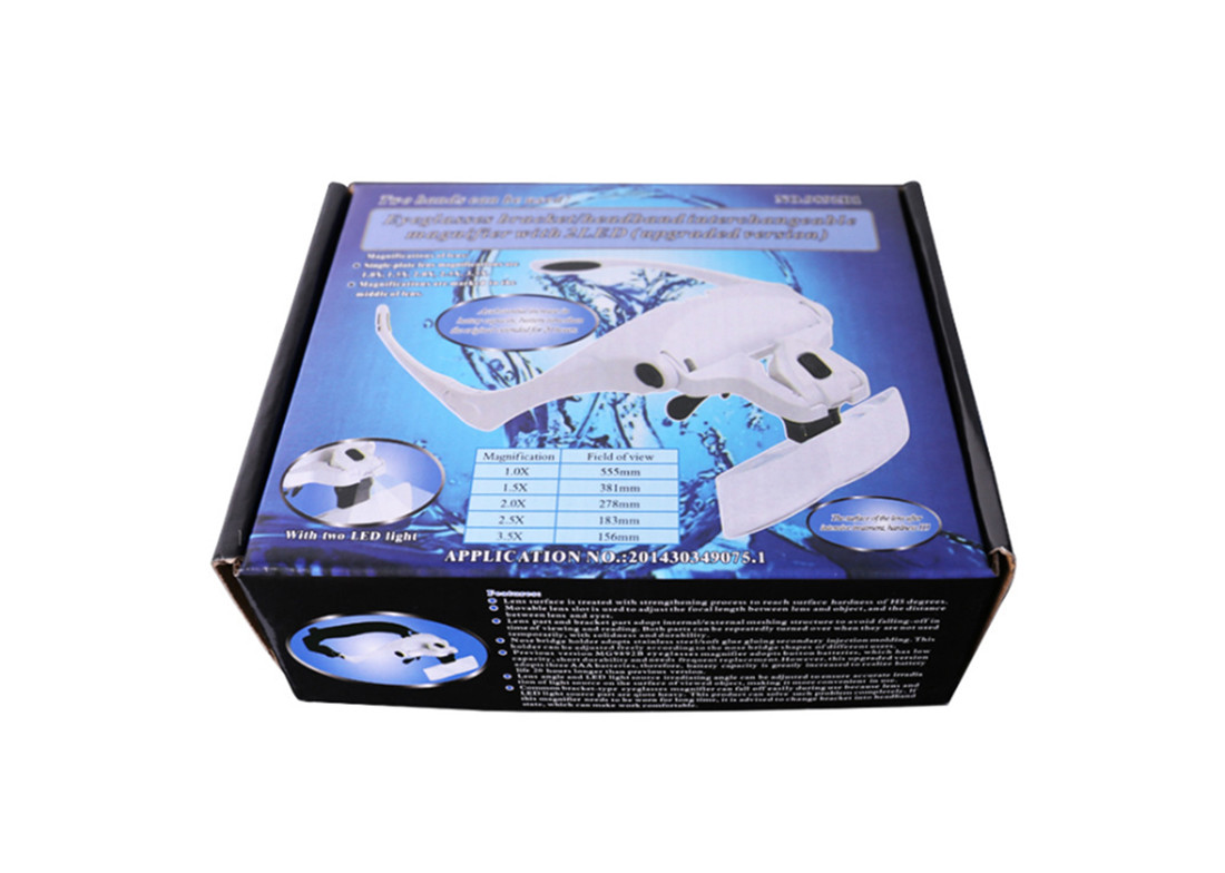 353g White Headband Magnifier With LED Light Replaceable Lenses
