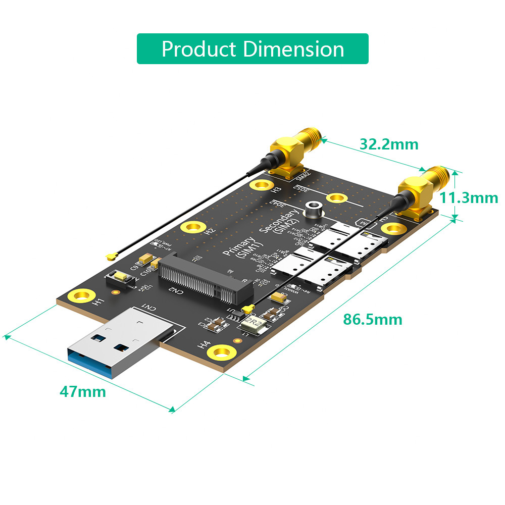 PCI Express Gen 3.0 8 Gbps NGFF M.2 to USB 3.0 Adapter with Dual NANO SIM card Slot
