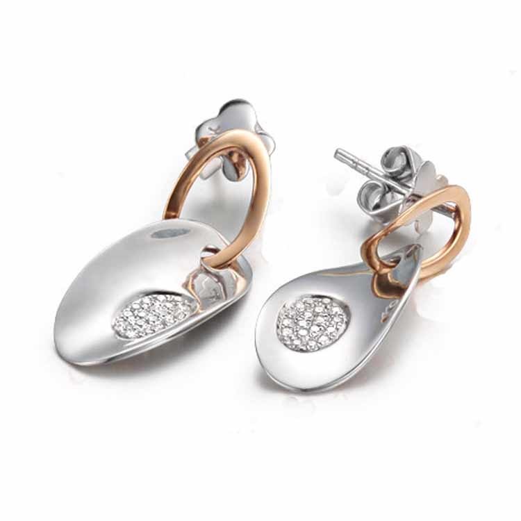 New Design Daimonds Rose Gold White Gold Two Tone Dangle Earrings(GDE018)
