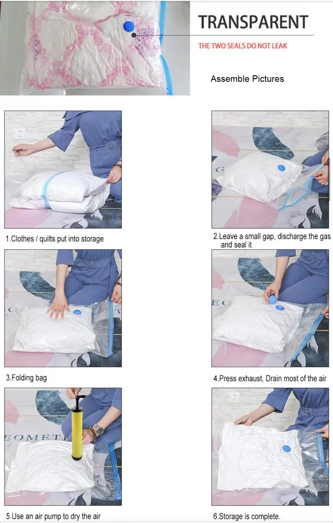 Air Suction Vacuum Compression Storage Bag For Student Luggage