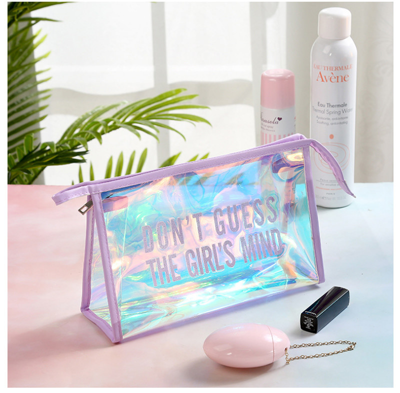 Custom Glitter Logo Holographic PVC Makeup Bag For Women