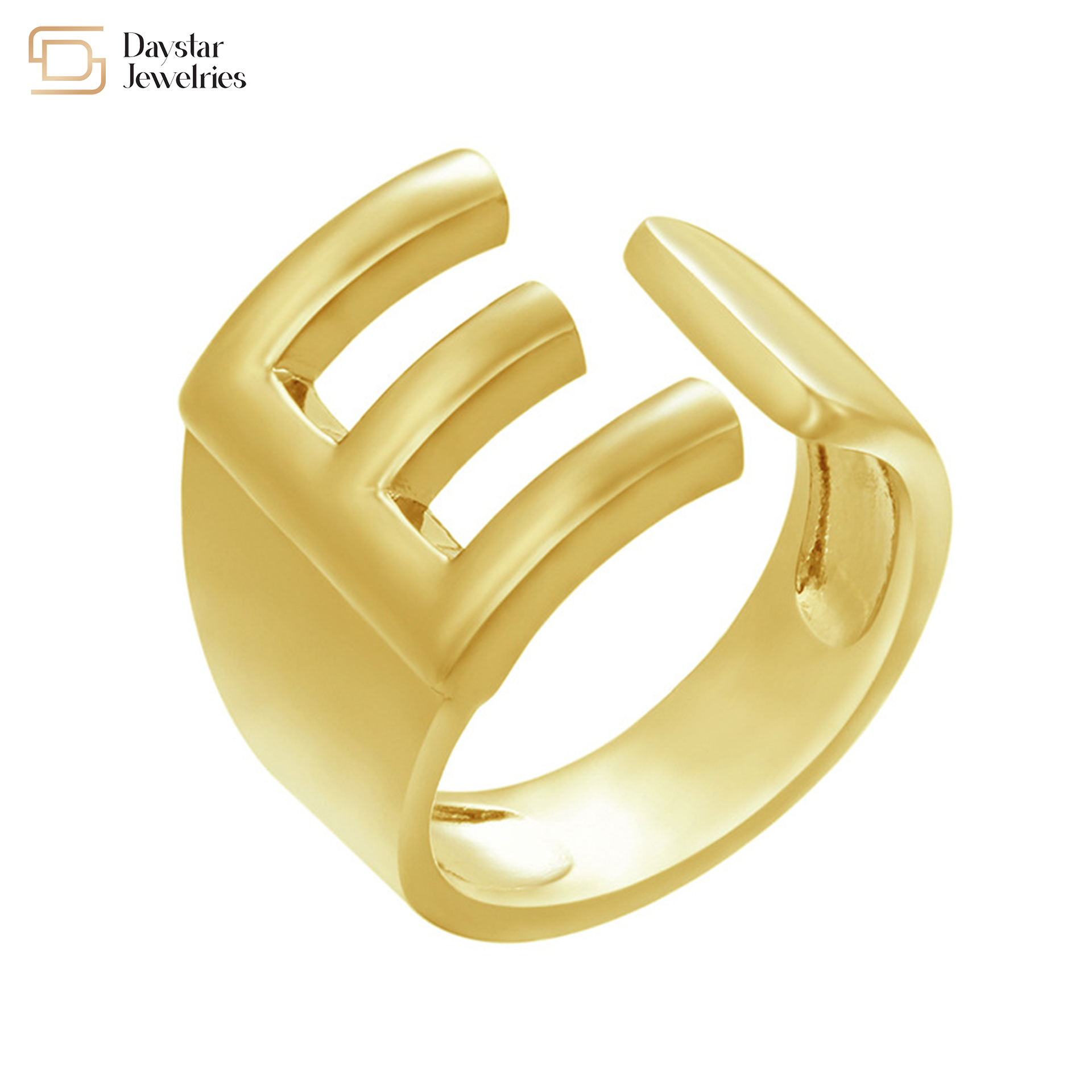 Gold Plated Adjustable Initial Letter Ring Custom Alphabet Chunky Jewelry
