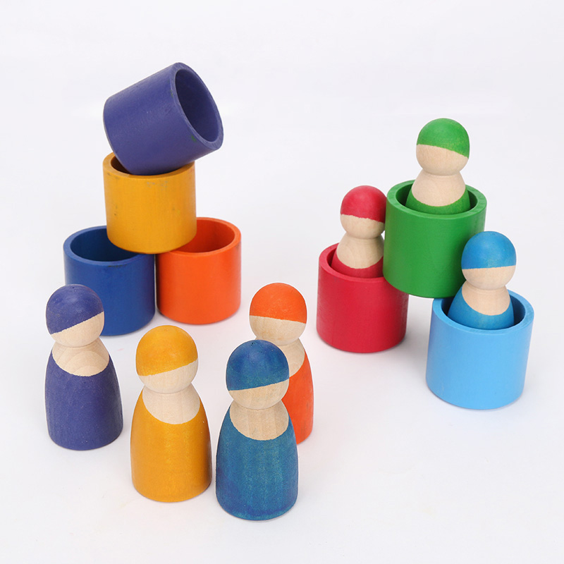 Brown 18cm Rainbow Wooden Building Blocks Toy Creative Educational