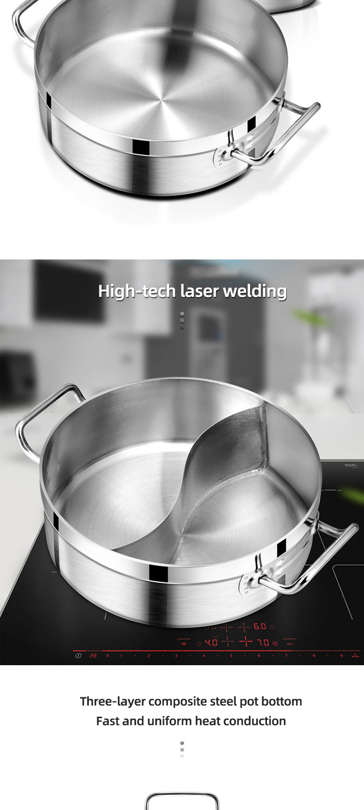 Direct Selling Food Food Grade 304 Stainless Steel Cookware Induction Cooking Pot Multipurpose Hot Pot Soup Pot With Divider