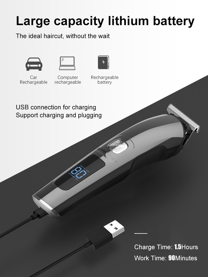 Household Cordless Hair Cutting Trimmers 61-90min with Stainless Steel Blade