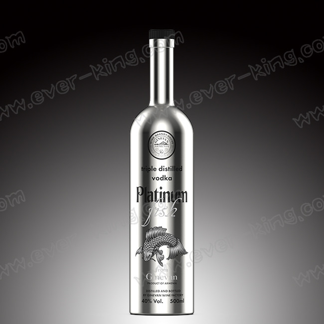 Vodka Screwed Round Shape Glass Bottle Electroplated Sliver 500ml