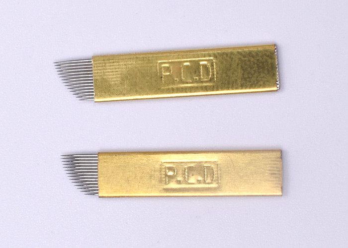 Gold 12 &14 Pins Curved Flat Eyebrow Tattoo Needle / Sterilized Stainless Steel Tattoo Needles