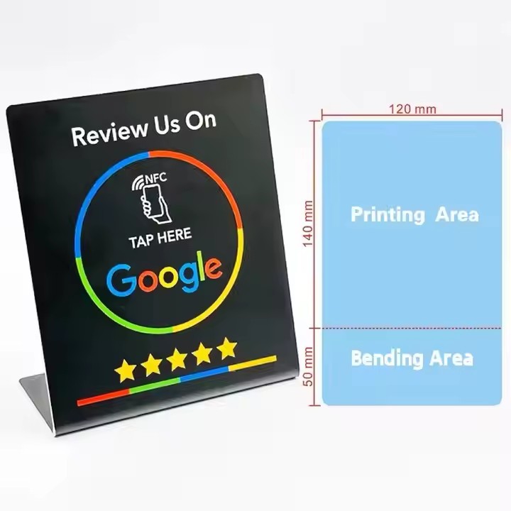 13.56MHz Frequency Custom Printed 10cm Round NFC Business Card Waterproof Google Review Sticker NFC Menu Plate with QR Code