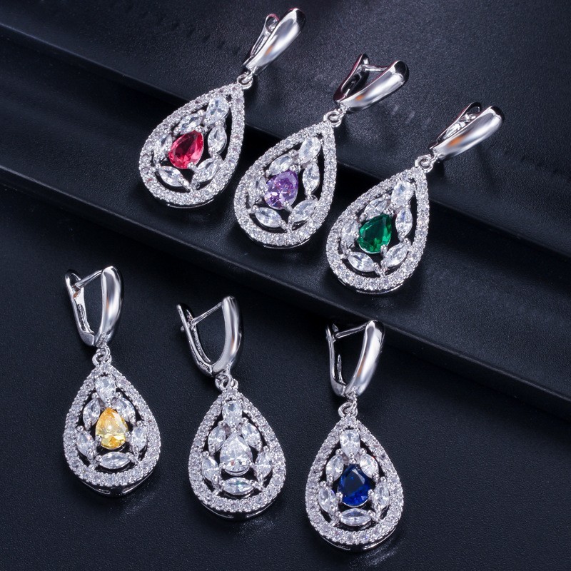 CZ charm pendant necklace dainty jewelry Water Drop Necklace and Earring Sets Big Wedding Jewelry Sets For Brides