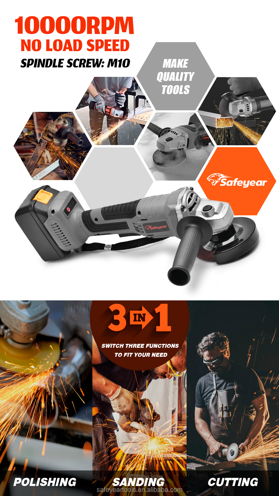SAFEYEAR 21V Cordless Cut Off Electric Powered Tools 4.0Ah Battery Powered 4 Inch Grinder 10000RPM