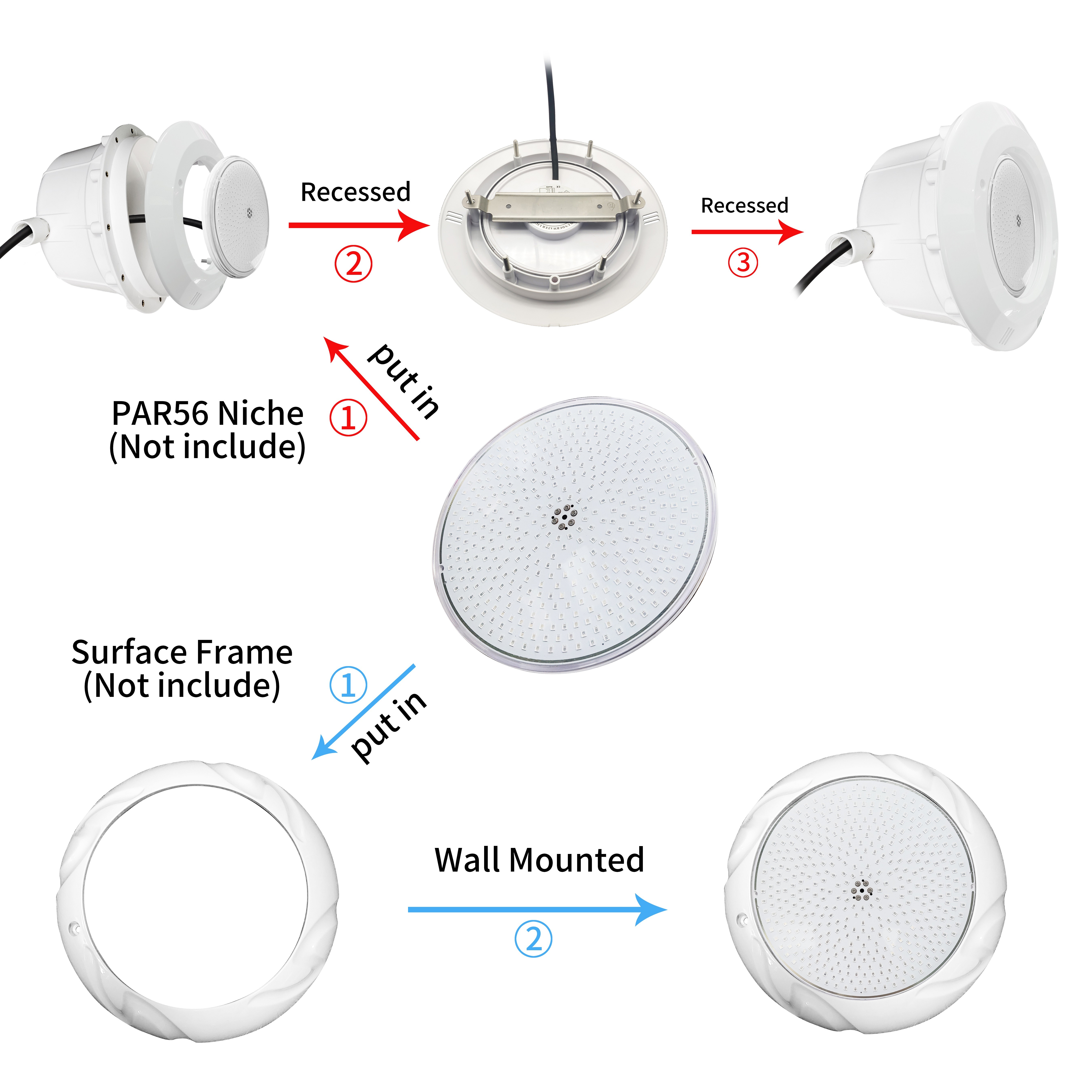 170mm Diameter LED PAR56 Pool Light 12mm Height RGB Color