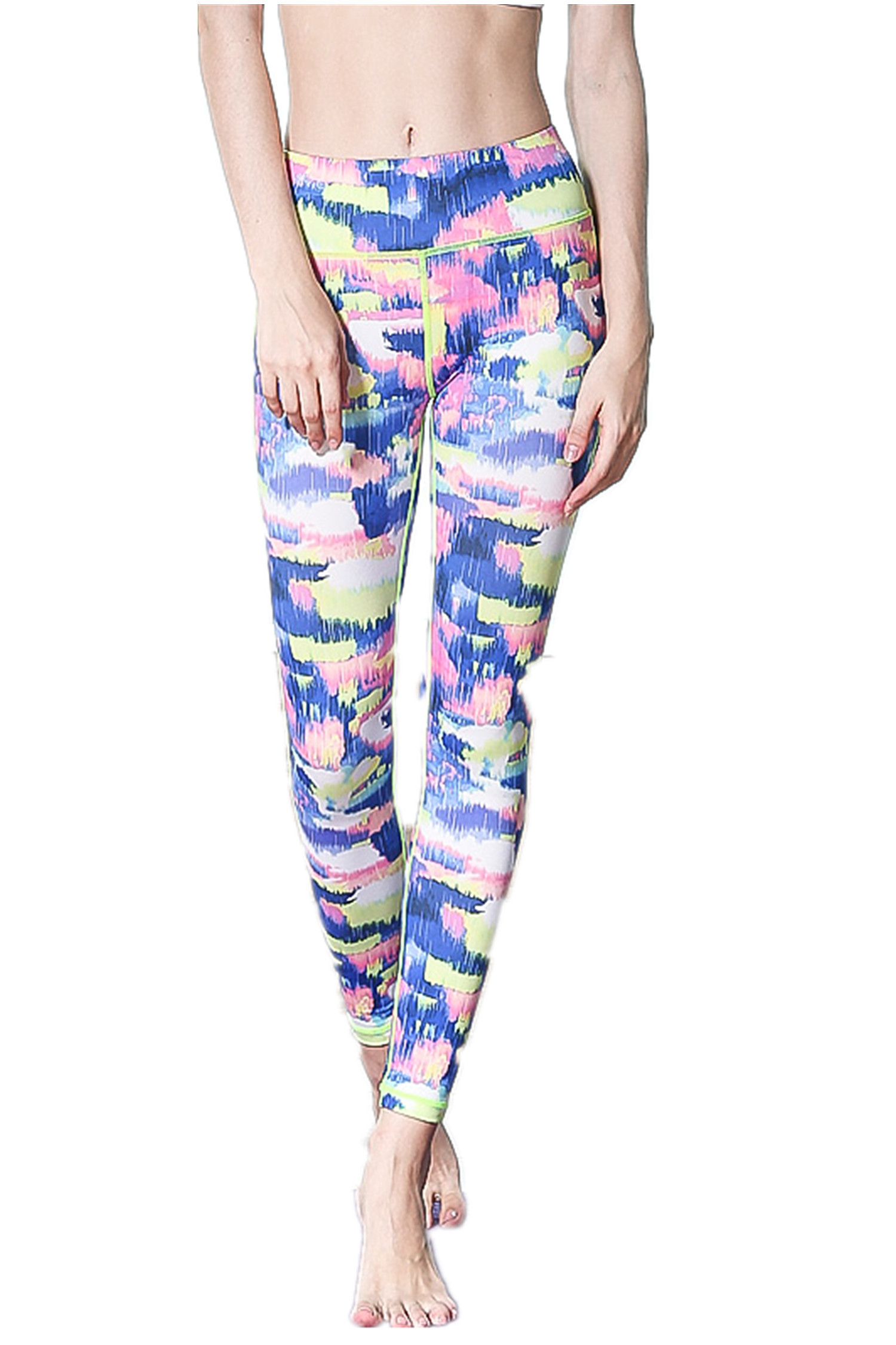 CPG Global Women's Fitness Legging Sport Running Pants Yoga Watercolor Blue Print Super Slim HK14