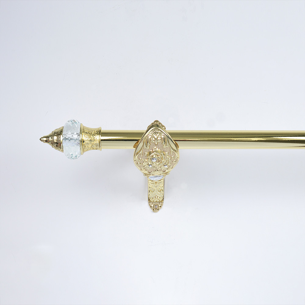 Golden 28mm Sharp Cap Crystal Finial 3m Iron Curtain Pole With Aluminum Single Bracket