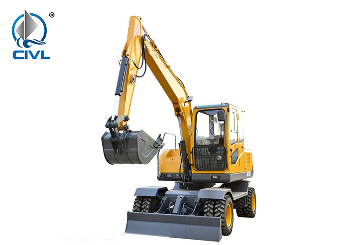 6000kg Wheeled Excavator / Mini Tire Excavators / Wood Grabber New Compact Excavators 55kw Engine Excavator Color Option