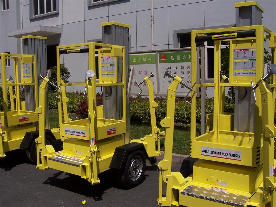 Single Mast Trailer Mounted Lift Aluminium Alloy Hydraulic Aerial Work Platform