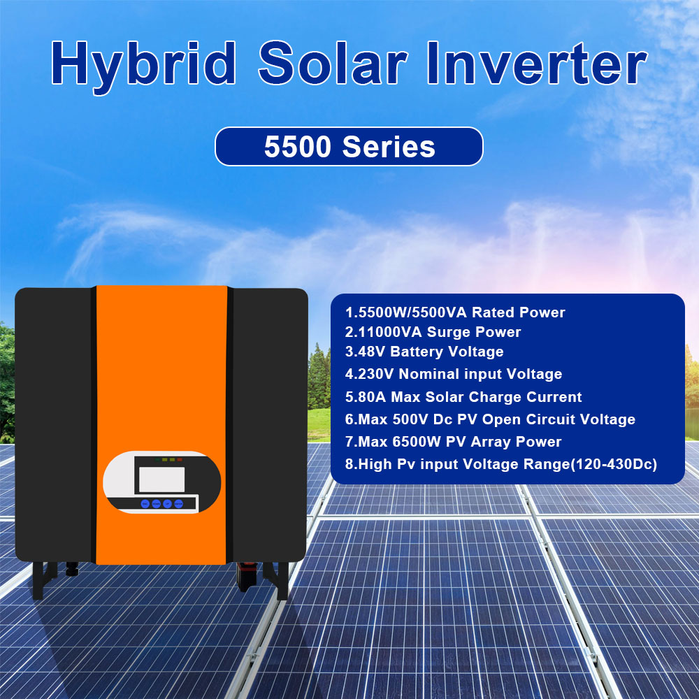 48V 5.5KW Hybrid Inverter Hybrid Off Grid Solar Inverter 80A MPPT For Home Appliances