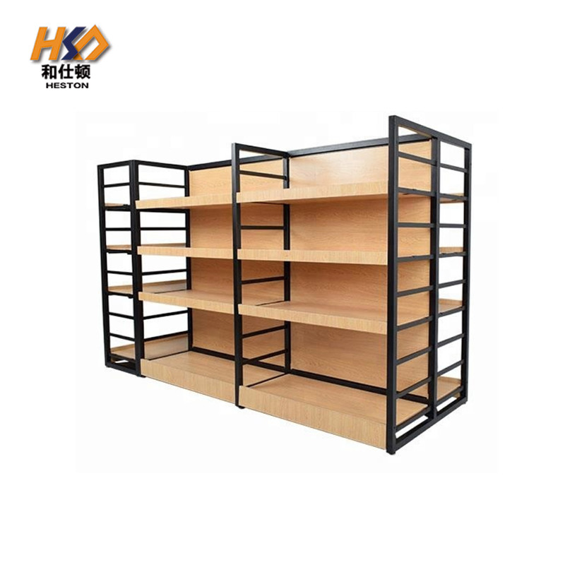 Wooden Grain Metal Gondola Supermarket Shelf 50kg/Layer
