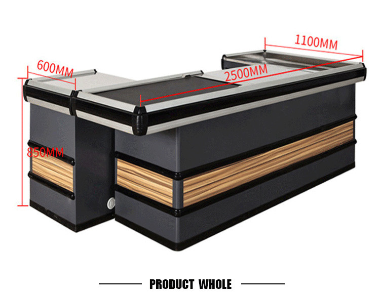 Convenient Supermarket Steel Checkout Counters Stainless Steel Table Cashier