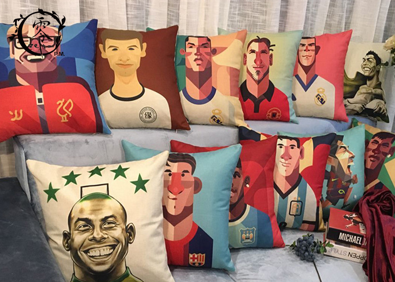 Character Football Player Cartoon Pillow , Kicking Theme Pillowcase Soccer Pillow