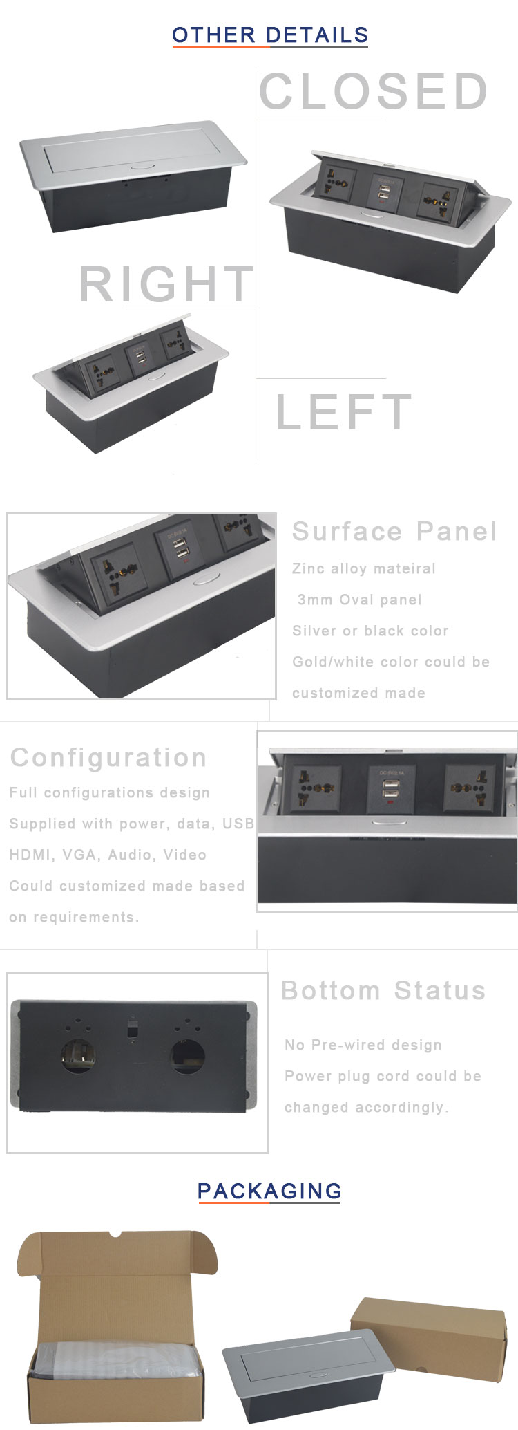 BNT Tabletop pop up floor table socket with USB charger
