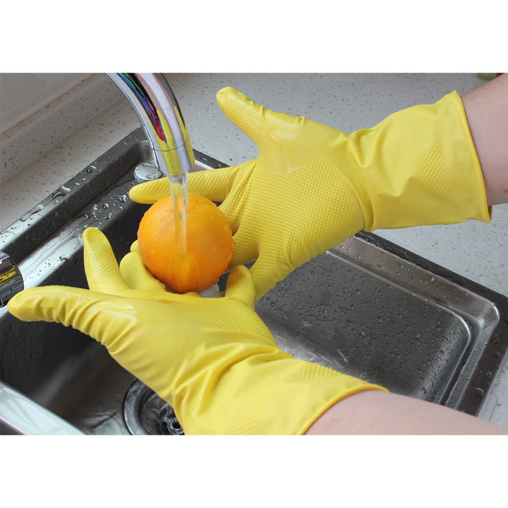 Reusable Kitchen Rubber Gloves Rolled Cuff Design Easy To Wear Multi Sizes