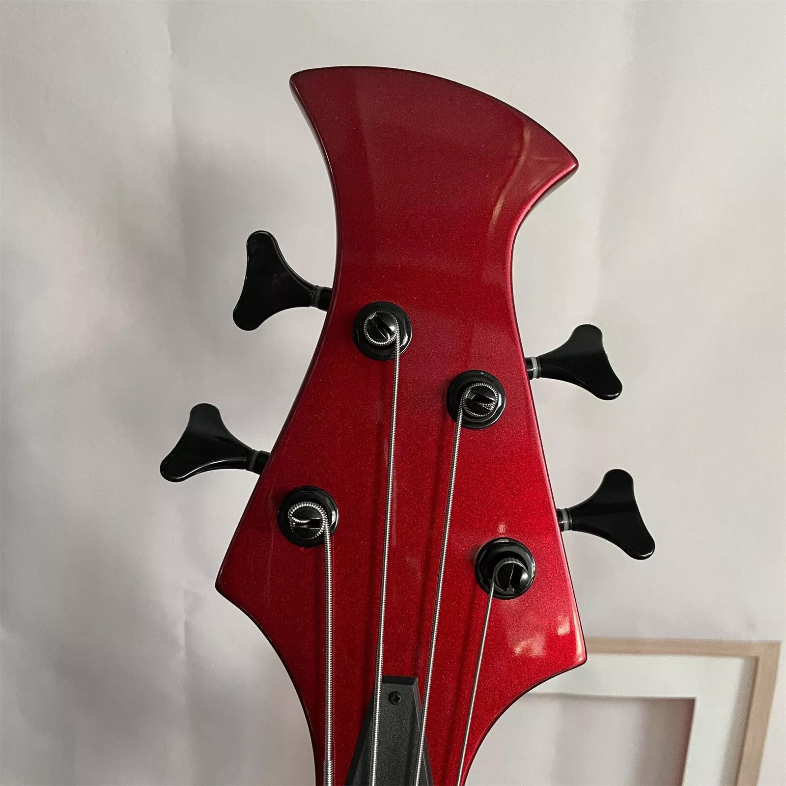 Custom Special Irregular Body Shape Transparent Red Electric Bass Guitar 4 Strings Basswood Body