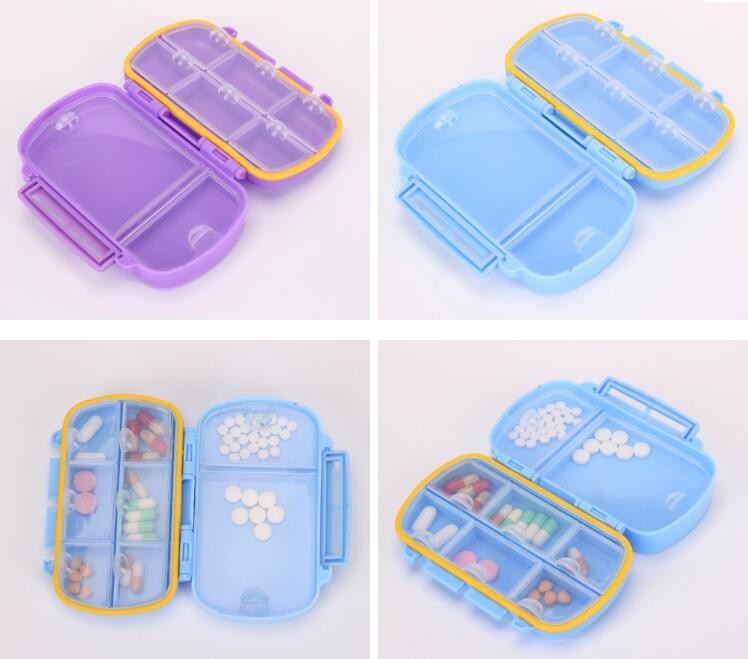 28 compartment column shape plastic pill storage box with pill crush box, Conventional eco-friendly 4 grids plastic trav