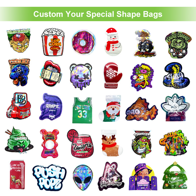 Custom Special Shaped Pouch Holographic Die Cut Mylar Bag For Custom