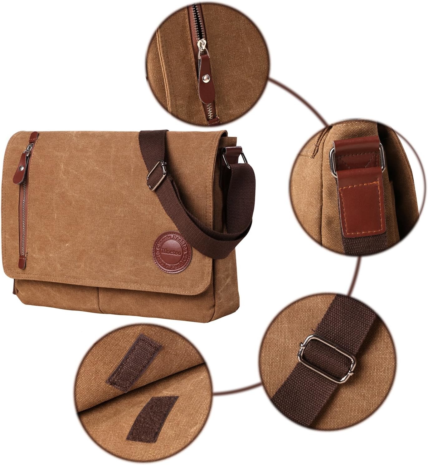 VINTAGE CANVAS SATCHEL MESSENGER BAG FOR MEN WOMEN,TRAVEL SHOULDER BAG 13.5" LAPTOP BAGS BOOKBAG