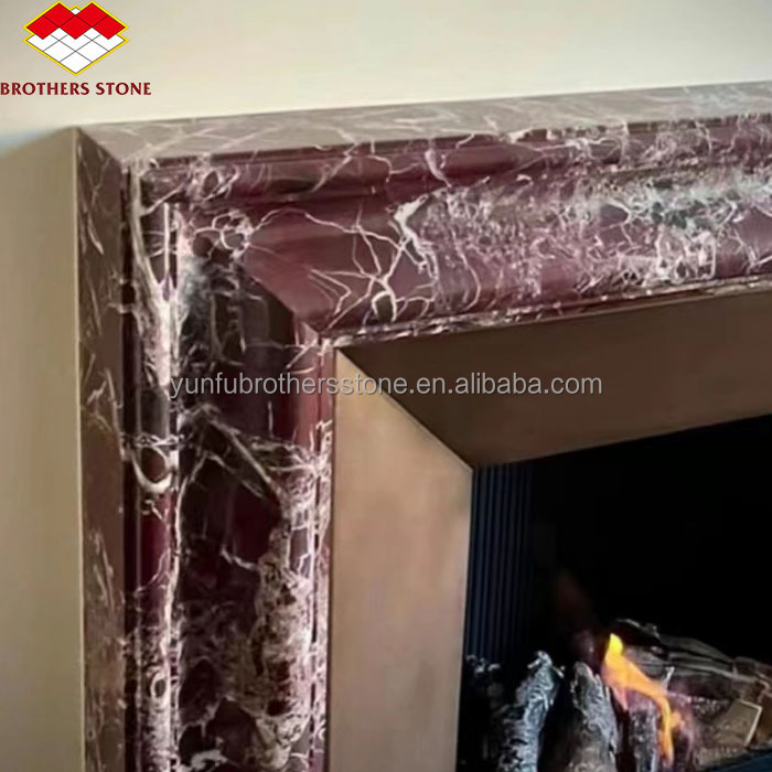Indoor Stone Mantle for Modern Violet Marble Fireplace Surround in Luxury Living Room