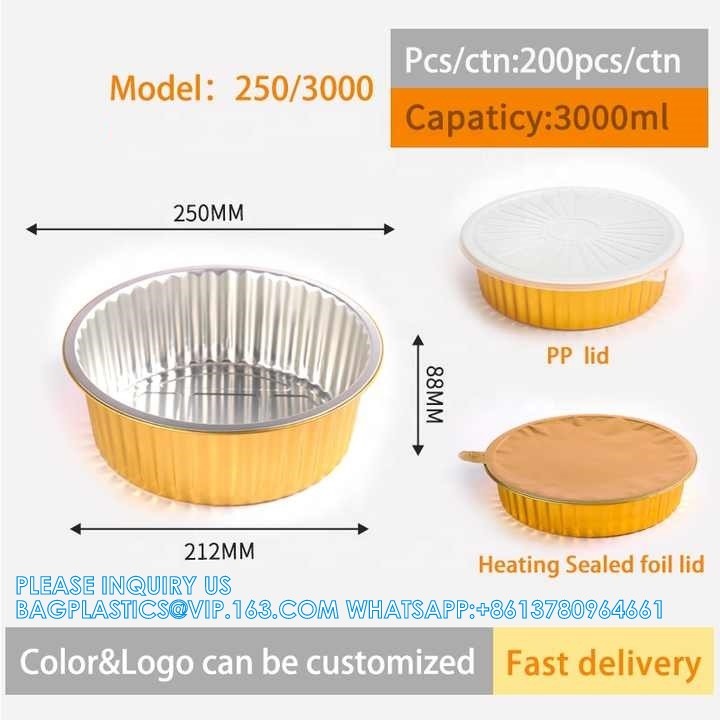 250mm Diameter 2500ml Heatable food pack Preservation Lunch Box Recyclable Takeaway Aluminum Foil Food Container