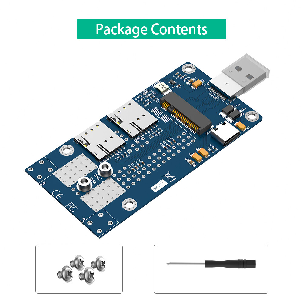USB 3.0 & Type-C Auxiliary Power To NGFF M.2 B-Key Wireless Adapter Card With 2 NANO SIM Slot For 5G 4G LTE WWAN Modem Module.