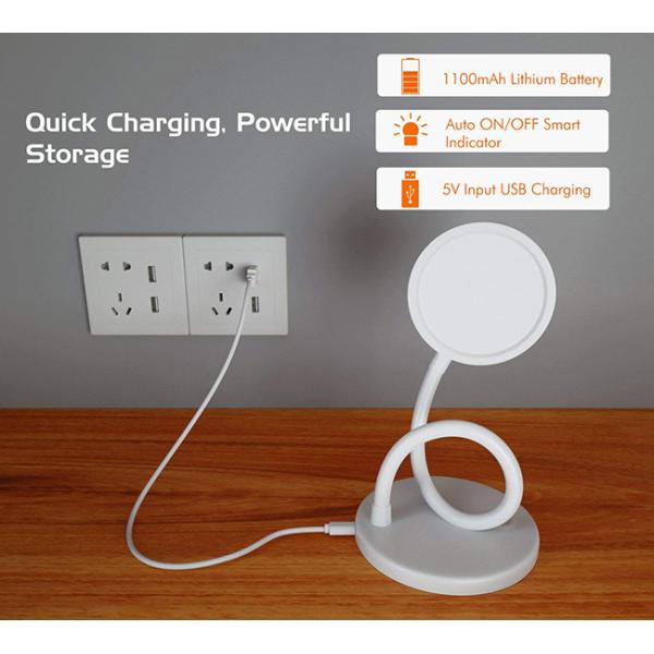 White Smart LED Desk Lamp Eye Protection , 1100mAh Rechargeable Cordless LED Table Lamp