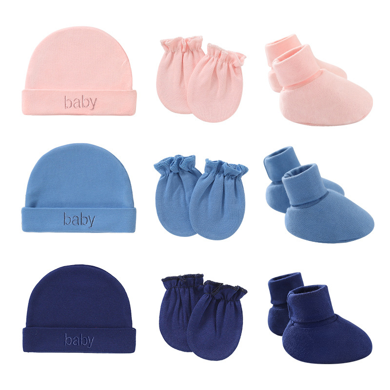 Newborn Baby Hat Mittens Socks 3 pcs Sets Girl Boy Gift Baby Mittens And Socks