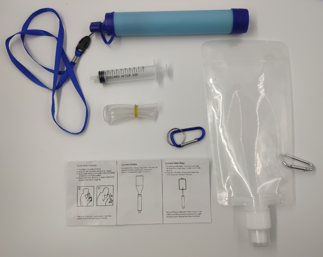 Blue 1L Survival Water Filter Straw For Outdoor Camping