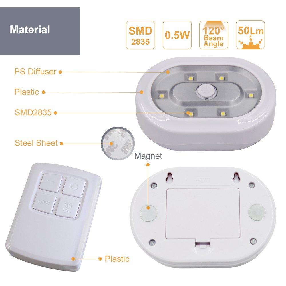 Wireless Remote LED Night Lights- Battery Powered LED Puck Lights Controlled by RF Remote